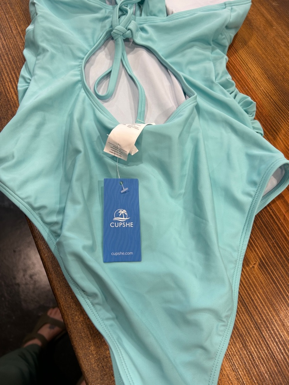 NWT Cupshe Padded Criss CrossTie Detail Aqua Ruffle One-Piece Swimsuit Womens M - Picture 4 of 4